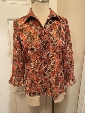 Kim Rogers Multi-Color Rust Floral Button-Front Blouse
